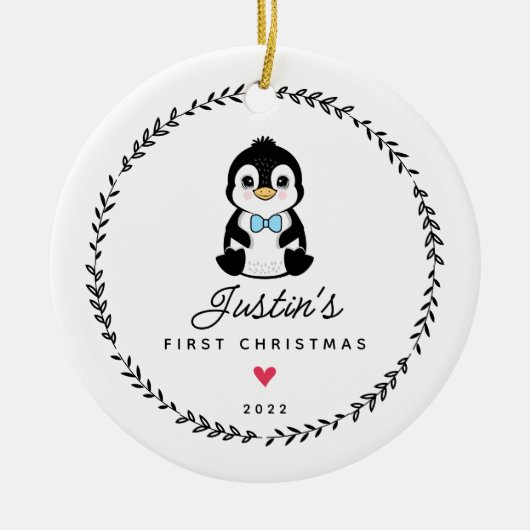 Baby's eerste kerstpinguïn 2 sided foto keramisch ornament (Voorkant)