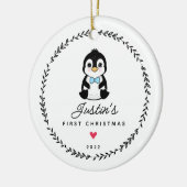 Baby's eerste kerstpinguïn 2 sided foto keramisch ornament (Links)