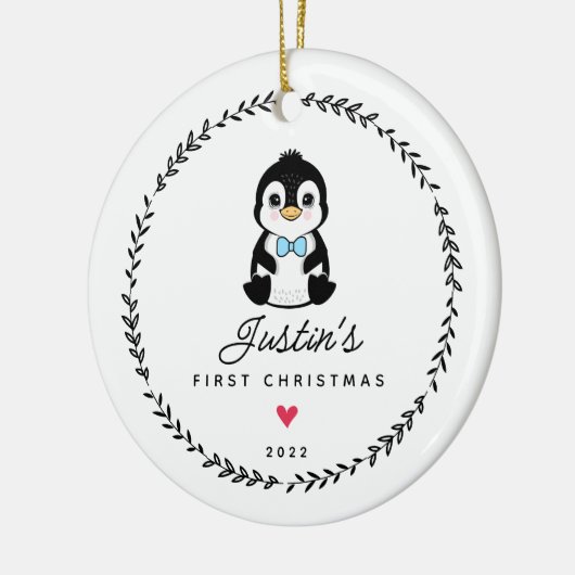 Baby's eerste kerstpinguïn 2 sided foto keramisch ornament (Links)