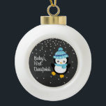 Baby's eerste kerstpinguïn Chalkboard Keramische Bal Ornament<br><div class="desc">Kute pinguïn kerstversiering met sterrennachtachtergrond.</div>