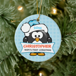 Baby's eerste kerstpinguïn keramisch ornament