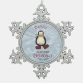 Baby's eerste kerstpinguïn tin sneeuwvlok ornament (Voorkant)