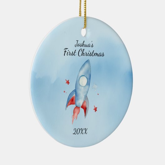"Baby's eerste kerstraket gepersonaliseerd Keramisch Ornament (Rechts)