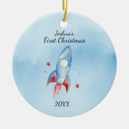 "Baby's eerste kerstraket gepersonaliseerd Keramisch Ornament
