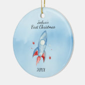 "Baby's eerste kerstraket gepersonaliseerd Keramisch Ornament (Links)