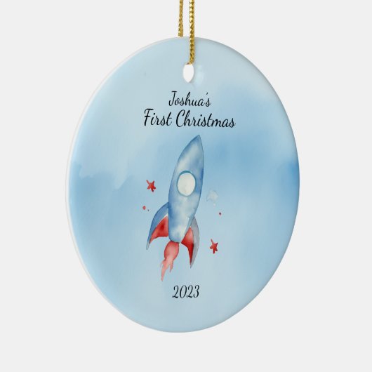 "Baby's eerste kerstraket gepersonaliseerd Keramisch Ornament (Rechts)