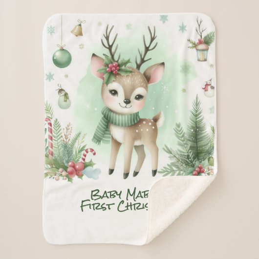 Baby's eerste kerstrendier groen sherpa deken (Voorkant)
