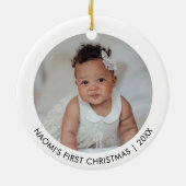 Baby's Eerste Kerstronde 2 Foto's Vakantie Keramisch Ornament (Achterkant)