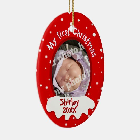 Baby's eerste kerstrood Voeg je Afbeelding naam to Keramisch Ornament (Rechts)