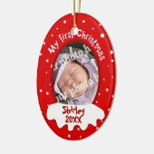 Baby's eerste kerstrood Voeg je Afbeelding naam to Keramisch Ornament (Links)
