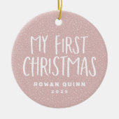 Baby's eerste kerstroze gepersonaliseerde foto keramisch ornament (Voorkant)