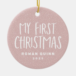 Baby's eerste kerstroze gepersonaliseerde foto keramisch ornament