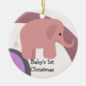 Baby's eerste kerstroze olifant keramisch ornament (Voorkant)