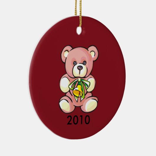 Baby's eerste kerstroze teddybeer keramisch ornament (Rechts)