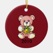 Baby's eerste kerstroze teddybeer keramisch ornament (Voorkant)