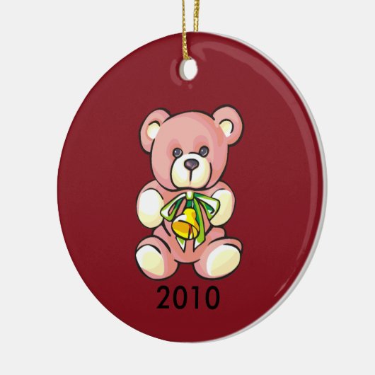 Baby's eerste kerstroze teddybeer keramisch ornament (Links)