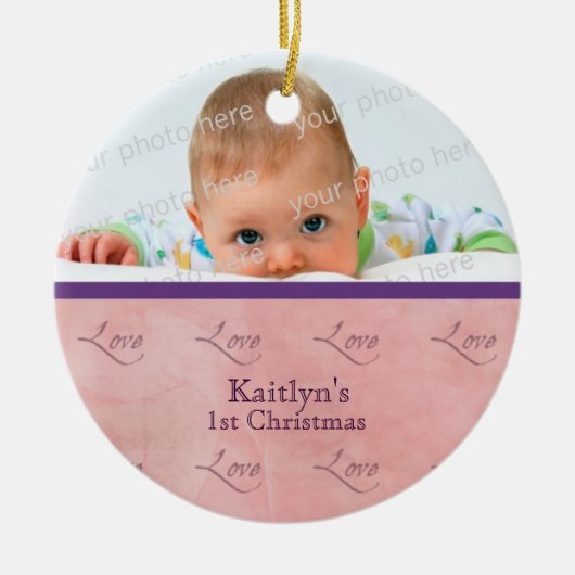 Baby's eerste kerstroze versiering keramisch ornament (Voorkant)