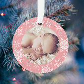 Baby's eerste kerstroze zilveren sneeuwvlokken ornament