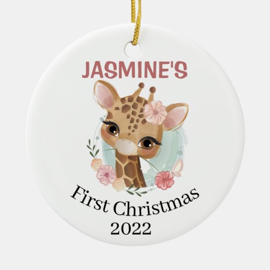Baby's eerste kerstschattige giraf jaar geboren keramisch ornament (Voorkant)