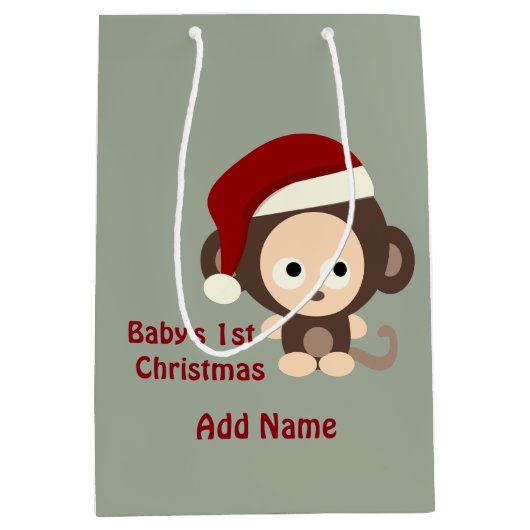 Baby's eerste kerstschattige kerstman-aap medium cadeauzakje (Voorkant)