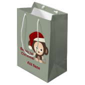 Baby's eerste kerstschattige kerstman-aap medium cadeauzakje (Voorkant Gekanteld)
