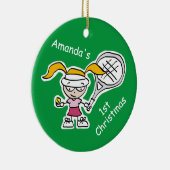 Baby's eerste kerstschattige kinder tenniscartoon keramisch ornament (Rechts)