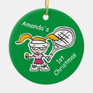 Baby's eerste kerstschattige kinder tenniscartoon keramisch ornament