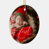 Baby's Eerste Kerstscript Foto Ornament (Rechts)