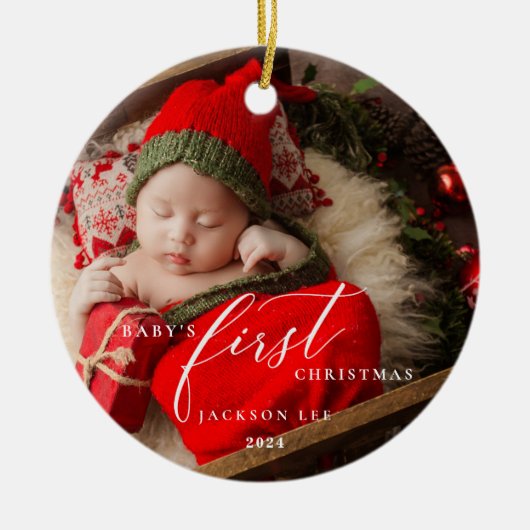 Baby's Eerste Kerstscript Foto Ornament (Voorkant)