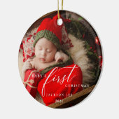 Baby's Eerste Kerstscript Foto Ornament (Links)