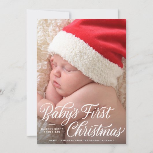 Baby's eerste kerstscript Geboorte Aankondigen Fot Feestdagenkaart (Voorkant)