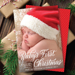 Baby's eerste kerstscript Geboorte Aankondigen Fot Feestdagenkaart