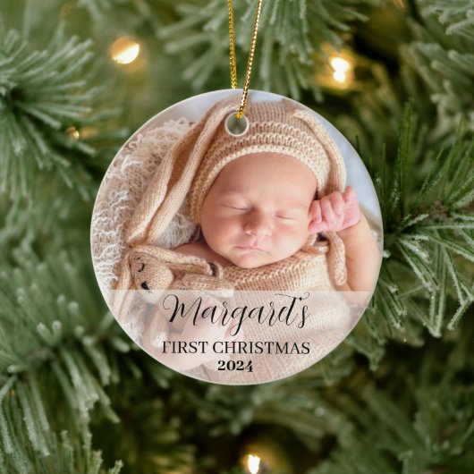 Baby's eerste kerstscript Modern Elegant Keramisch Ornament (Boom)