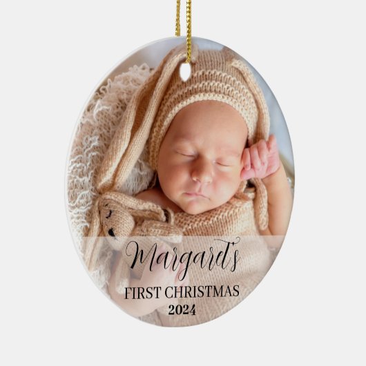 Baby's eerste kerstscript Modern Elegant Keramisch Ornament (Rechts)