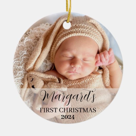 Baby's eerste kerstscript Modern Elegant Keramisch Ornament (Voorkant)