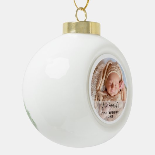 Baby's eerste kerstscript Modern Elegant Keramische Bal Ornament (Links)