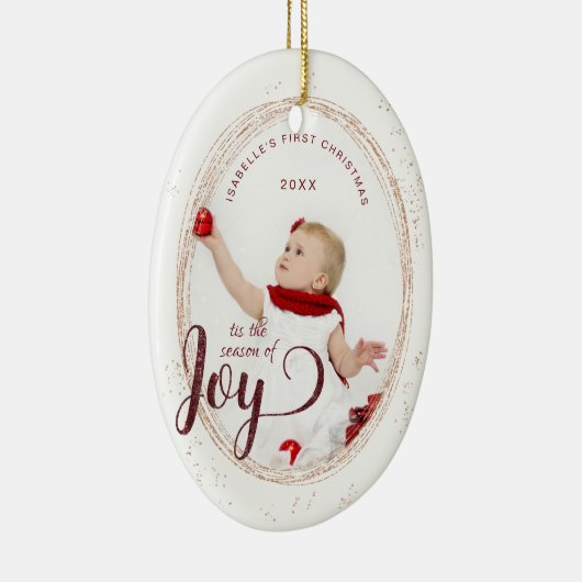 Baby's Eerste Kerstseizoen van Joy Custom Photo Keramisch Ornament (Rechts)