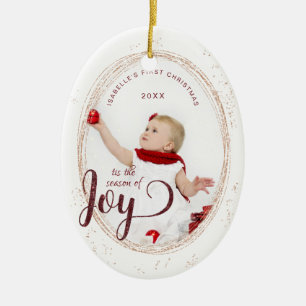 Baby's Eerste Kerstseizoen van Joy Custom Photo Keramisch Ornament