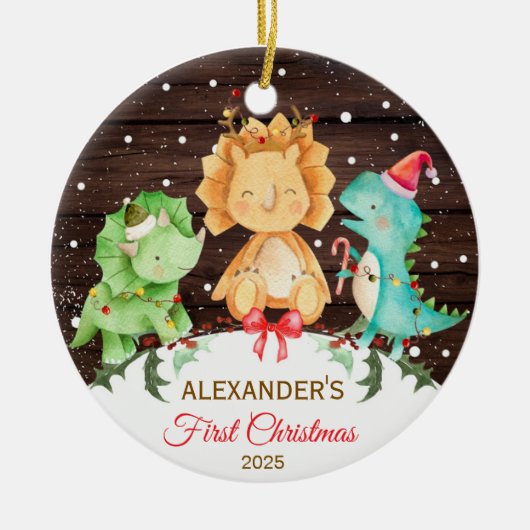 Baby's eerste kerstsieraad Dinosaur Keramisch Ornament (Voorkant)