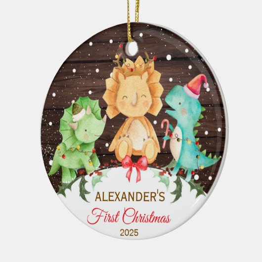 Baby's eerste kerstsieraad Dinosaur Keramisch Ornament (Links)