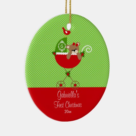 Baby's Eerste kerstsierfeest Baby Carriage Keramisch Ornament (Rechts)