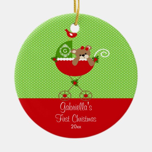 Baby's Eerste kerstsierfeest Baby Carriage Keramisch Ornament (Voorkant)