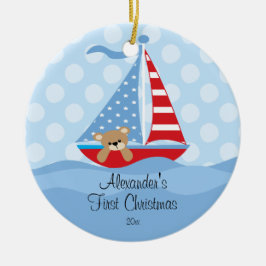 Baby's eerste kerstsierjongen Sailboot Baby Boy Keramisch Ornament