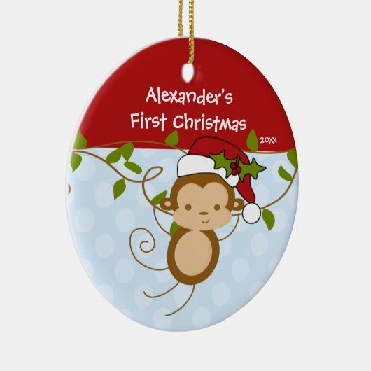 Baby's eerste kerstsierjongen Santa Monkey Keramisch Ornament (Rechts)