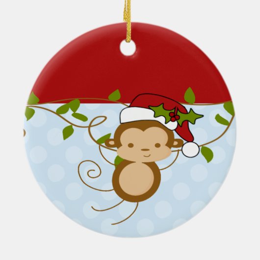 Baby's eerste kerstsierjongen Santa Monkey Keramisch Ornament (Achterkant)
