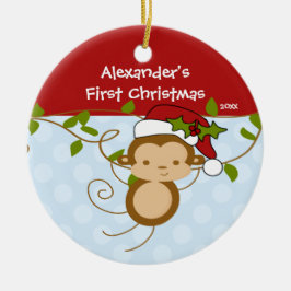 Baby's eerste kerstsierjongen Santa Monkey Keramisch Ornament