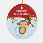 Baby's eerste kerstsierjongen Santa Monkey Keramisch Ornament (Links)