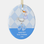 Baby's eerste kerstsierman, babyjongen Stork Keramisch Ornament (Rechts)