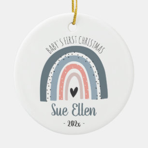 Baby's eerste kerstsierregenboog met waterverf keramisch ornament