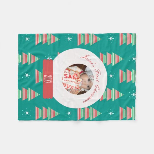 Baby's eerste kerstsneeuwbol Snowflakes-boom Fleece Deken (Voorkant (Horizontaal))